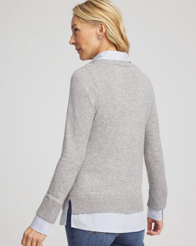 Sequin Built-In Shirt Knit Sweater - image 3